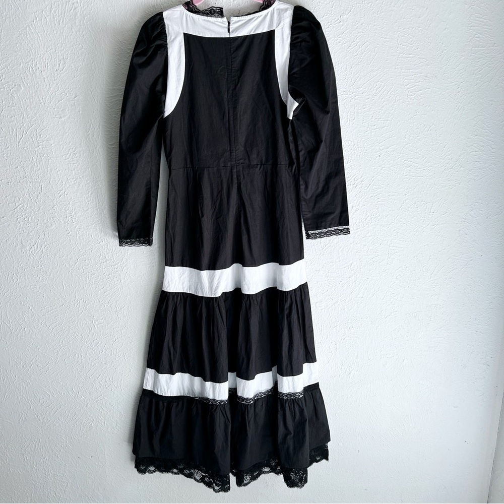 Batsheva Dawn Maxi Dress Black White Lace-Up Cotton Prairie Dress NWT Sz 4 Goth - Picture 6 of 8